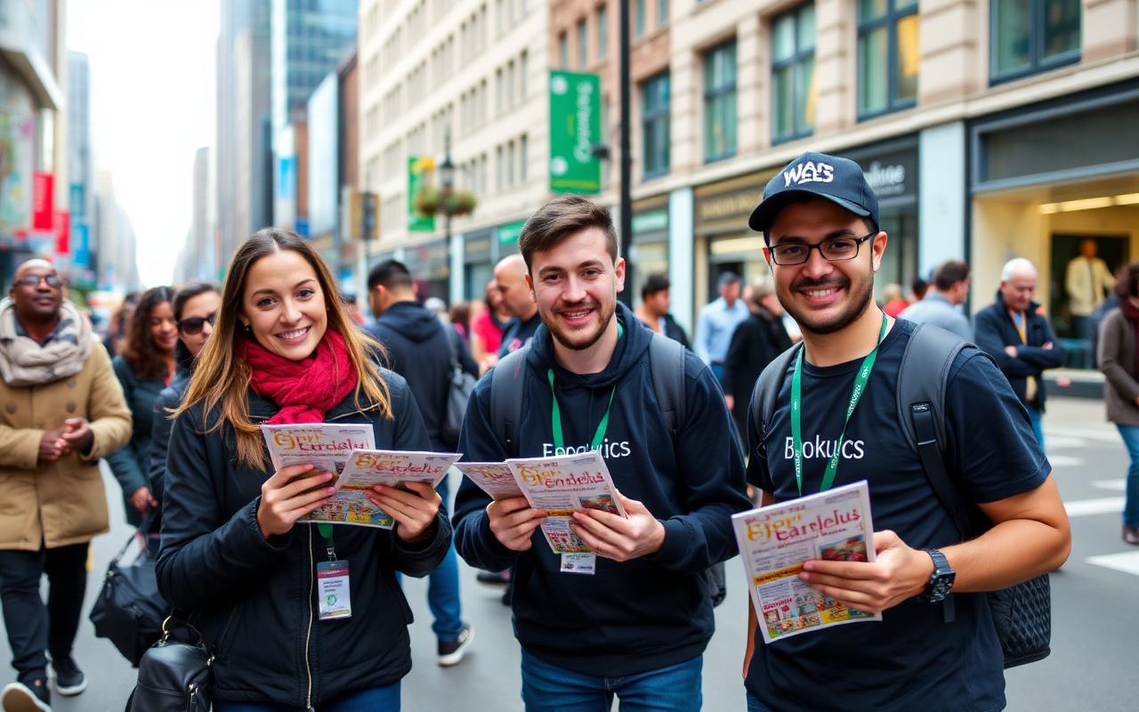Equipe Agito Total Eventos prestando o serviço de Panfletagem